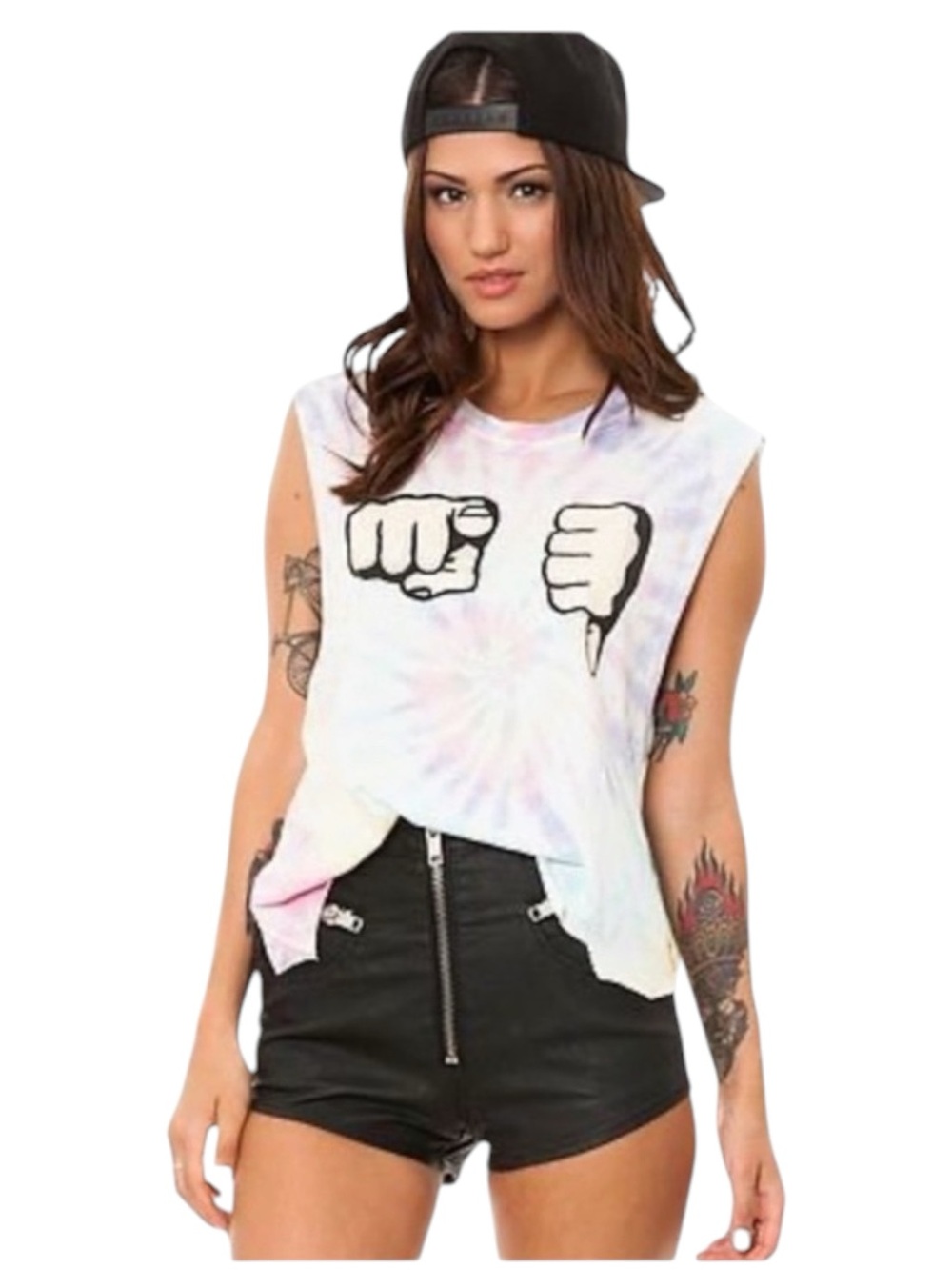 HTF: new UNIF ☮︎︎ Emoji You Suck Muscle Tee T Shirt ☮︎︎ Pastel Tie Dye ☮︎︎ Small